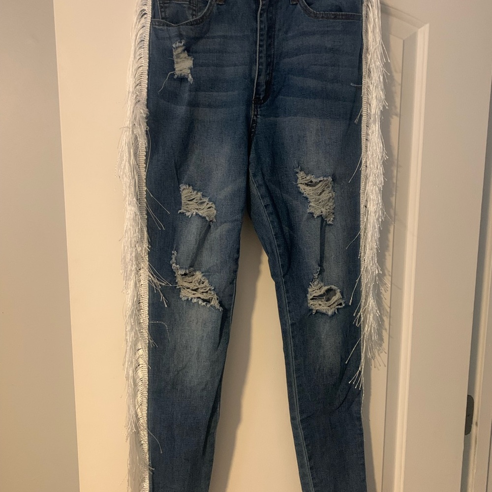Ripped Fringe Skinny Jeans